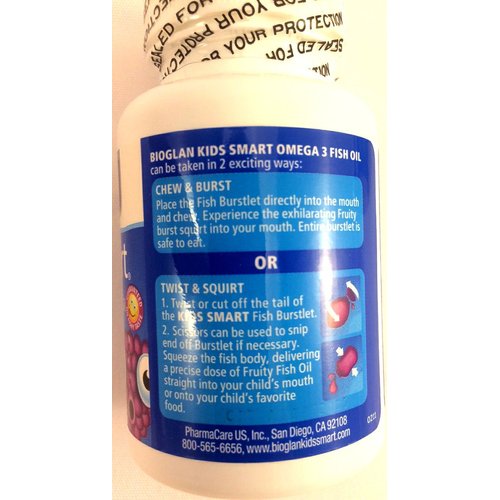 BioGlan Kids Smart Hi DHA Omega-3 Fish Oil 30 ea, Chewable Burstlets, Berry,Pack of 2