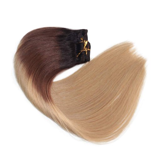 15 Inch Real Hair Extensions Clip in Human Hair Ombre Clip on Extensions Dark Brown with Light Brown Balayage 120g Full Head Straight Soft Hair Extensions