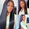 Lace Front Straight Wigs Artificial Hair Pre-Plucked Black Straight Wig Transparent Lace Frontal Wigs for African Black Women Synthetic Lace Front Closure Glueless Straight Wigs 26 inch