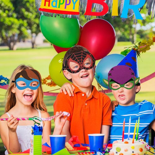 YALARY 32 Packs Superhero Masks Party Favors for Kid, Superhero Party Supplies for Kids Dress Up Birthday Gift Halloween Cosplay Party Masks with 32 Different Types for Children