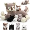 Motionchic 5 Pcs Christmas Wolf Stuffed Animals Set 20 Inch Mommy Wolf Plush with 4 Magnetic Baby Wolves in Her Zippered Tummy Soft Cuddly Wolf Plushie Gifts for Boys Girls Xmas Birthday Favors