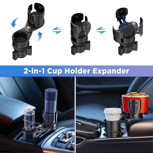 OUTXE Dual Car Cup Holder Expander, Multifunction Drink Adapter Adjustable Expandable Cupholder for Seat Automotive Auto Truck RV, Compatible with Yeti, Hydroflask 20/24/30/32/40 Oz Water Bottles