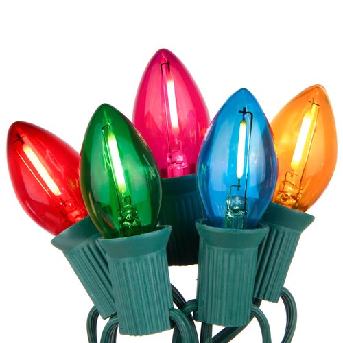 Multicolor C7 Christmas Lights, 25Ft C7 LED Outdoor String Lights with 27 Clear Multicolor Bulbs, Hanging Halloween Decorative Lights for Indoor Outdoor Holiday Party Backyard Garden, Green Wire