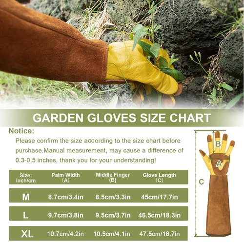 WOHEER Long Gardening Gloves for Women Thorn Proof,Rose Pruning Cowhide Leather Garden Gloves for Cactus, Rose and Blackberry, Medium (1 Pair)