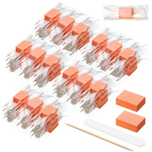 120 Sets Disposable Manicure Kit Basics 3 Pieces Nail Kit, White Wood Nail File 180/180 Grit, Orange Mini Buffer 100/180 Grit, Individually Packed Mini Pedicure Set for Fingernails Toenails Nail Salon