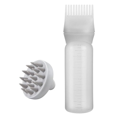 InstaBot Root Comb Applicator Bottle with Scalp Massager, 2 In 1 Oil Applicator for Hair Dye and Scalp Scrubber Shower Brush, 6oz Applicator Bottle for Styling (White)