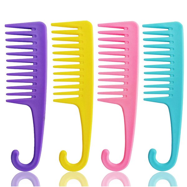 4 Pcs Wide Teeth Combs Shower Comb, Detangler Comb with Hook, Hair Wide-Tooth Wet and Dry Comb for Women Everyday Use and Beauty Salon