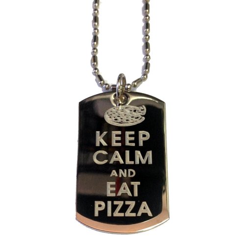 Hat Shark Keep Calm and Eat Pizza - Military Dog Tag, Luggage Tag Metal Chain Necklace