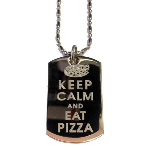 Hat Shark Keep Calm and Eat Pizza - Military Dog Tag, Luggage Tag Metal Chain Necklace
