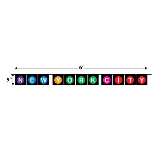 Beistle 53650 Hanging Banners 2 Piece New York City Party Decorations, 5" x 6', Black/Purple/Blue/Yellow/Green/Pink/Red