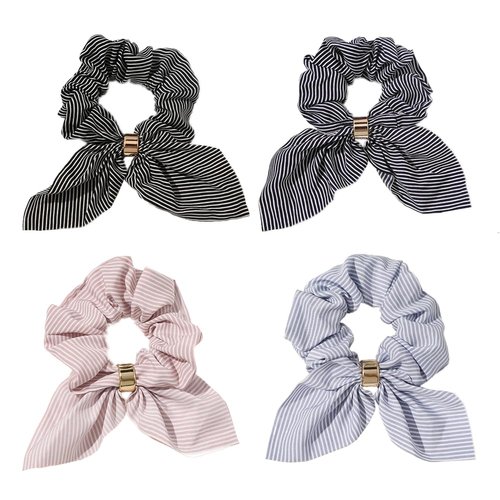 Xiwstar 4Pcs Rabbit Ears Bow Hair Bands Scrunchies Striped Bow-knot Hair Elastic Hair Ties Bands Ropes Ponytail Holder for Women Girls