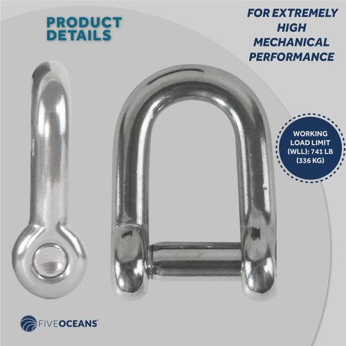 Five Oceans 1/4 Captive Pin Shackles, Stainless Steel Anchor Shackle for Boat, Sailboat FO416