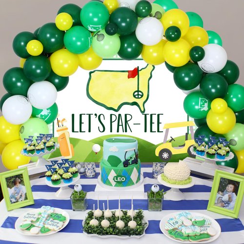 Jollyboom Golf Theme Party Decorations - Golf Theme Balloon Arch with Lets Partee Backdrop Banner for Masters Golf Birthday Party Decorations, Kids Birthday Adult Birthday Celebrating