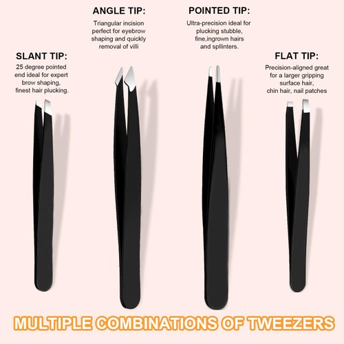 Yougai Tweezers and Nail Clippers Set,9 Pcs Professional Stainless Steel Tweezers Kit-Great Precision Tweezers with Curved Scissors and Eyebrow Razor for Daily Beauty Tools with Leather Travel Case