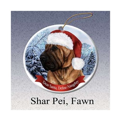 Holiday Pet Gifts Shar Pei, Fawn Santa Hat Dog Porcelain Christmas Tree Ornament