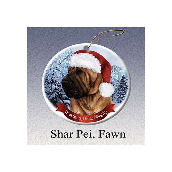 Holiday Pet Gifts Shar Pei, Fawn Santa Hat Dog Porcelain Christmas Tree Ornament