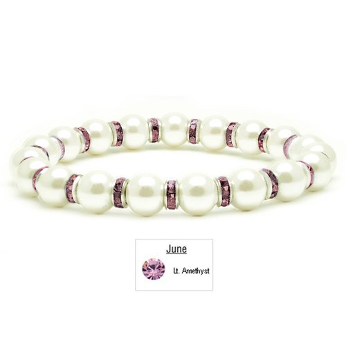 Accents Kingdom Women's Magnetic Bracelet White Tuchi Simulated Pearl Bracelet with Simulated Lt. Amethyst Crystal, 7.5"