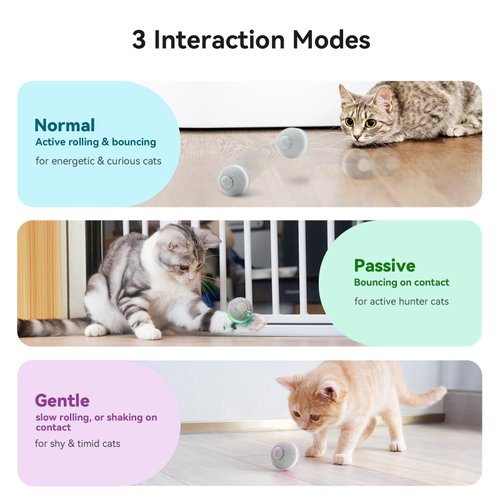 Cheerble Smart Interactive Cat Toy, Automatic Moving Bouncing Rolling Ball for Indoor Cat Kitten, Peppy Pet Ball with Lights and Bell, Grey