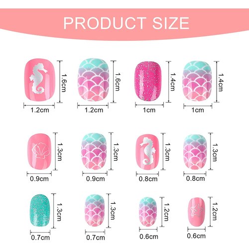 JANYUN 48 Pcs False Nail Stick on Nails Kids Full Cover Short False Nail Children Nails Gift for Kids Little Girls Nail Art Decoration