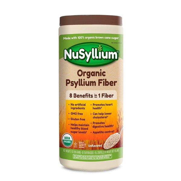 Nusyllium USDA Organic Psyllium Husk Fiber Powder, Daily Fiber Supplement Promotes Digestive Health* & Appetite Control* w/ Brown Sugar, Unflavored, 85 Servings