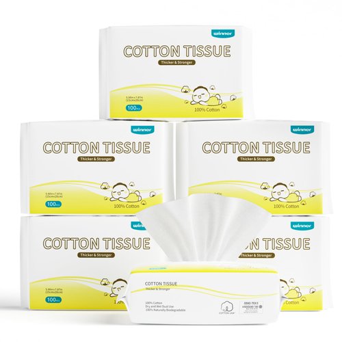 Winner 100% USA Cotton Dry Wipes | 600 Count Ultra Soft Face Towels | Wet and Dry Use | Unscented and Hypoallergenic | Baby Necessities for Diaper Changes, Meals, and On-the-go Cleanup