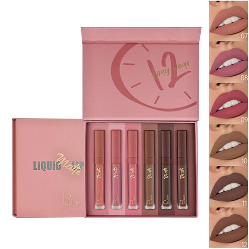 ZUK Pudaier 6Pcs Matte Lipstick, Pigmented Long Lasting Non-stick Velvet Lipstick for Women Waterproof Lip Gloss Red Nude Lipstick