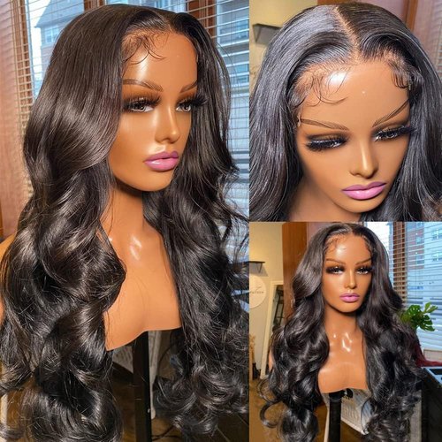mdgfge 26 Inch Lace Front Wigs Human Hair Pre-Plucked with Baby Hair 180 Density Body Wave Lace Front Wigs for Women Girls Natural Black Frontal Transparent Glueless Wig