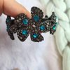 Rhinestone Flower Ponytail Holder Twist Bun Shape Hair Claw Hair Cuffs Accessory for Women Mother's Day Gift (Blue)