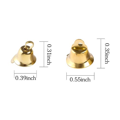100PCS Small Gold Bells Mini Bells for Crafts,50PCS 0.39 Inch and 50PCS 0.55 Inch Decorative Bells Christmas Tree Pendants for Craft Making and Favor Decorating