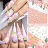 RODAKY 300PCS Flower Nail Charms Pink 3D Roses Flower Charms for Nail Design Green Leaf Nail Art Stud Flatback White Pearl Beads Mixed Size Resin Charms for Manicure DIY Nail Decoration