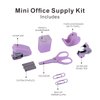 Yizocenguo Mini Office Supply Kits – Includes Mini Stapler,Scissors, Staple Remover, Staples, Tape Dispenser (Purple)