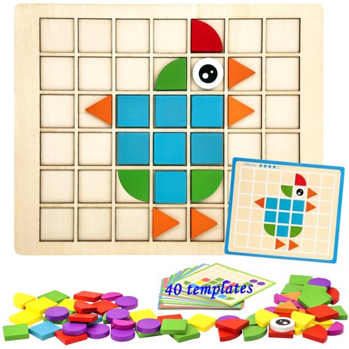 Activities for Dementia Patients, 80 Tiles Wooden Puzzle Games for Seniors, Colorful Shape Pattern Alzheimers Products for Elderly, Tile Matching Memory Cognitive Busy Board Gadgets Gifts