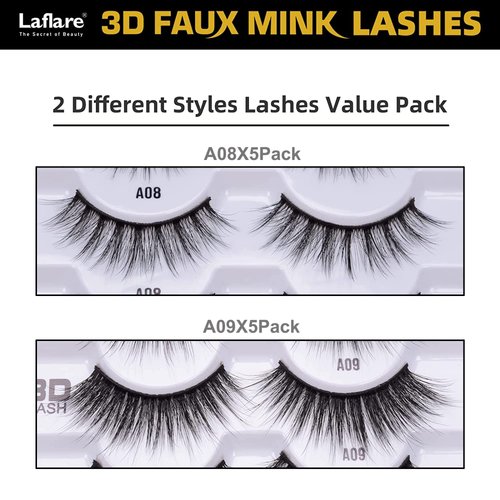 Laflare Premium Silk Lashes 3D Faux Mink Eyelashes Multipack, Light, Natural Looking, Professional Easy to Apply Eyelashes in a Knitted Style 10 Pairs Jumbo Pack (GSR10P)