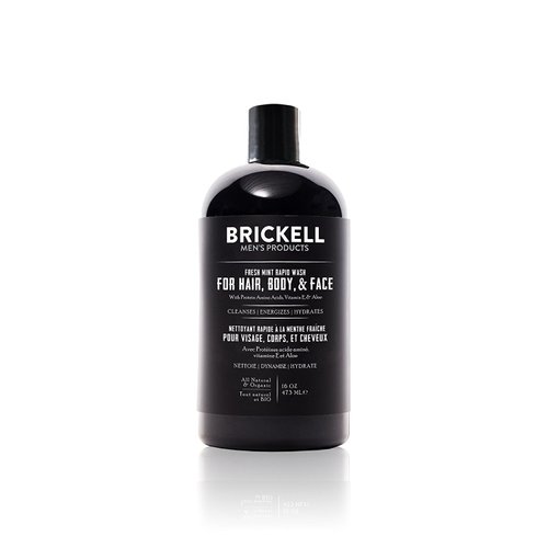 Brickell Men's Rapid Wash, Natural and Organic 3 in 1 Body Wash Gel for Men, 16 Ounce, Fresh Mint Scent