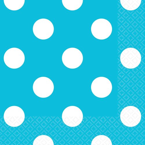 Amscan Disposable, Dots Beverage Napkins, Blue Party Supplies, 16 pieces, Caribbean/White