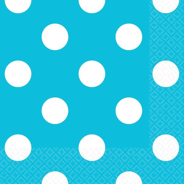 Amscan Disposable, Dots Beverage Napkins, Blue Party Supplies, 16 pieces, Caribbean/White