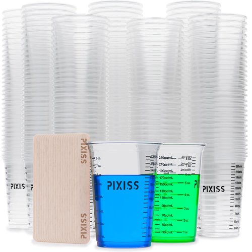 Disposable Epoxy Resin Mixing Cups with Measurements (100-Pack) Pixiss Mixing Cups for Epoxy Resin, Epoxy Mixing Containers, Epoxy Cups For Epoxy Measuring Cups - 20 Resin Mixing Sticks