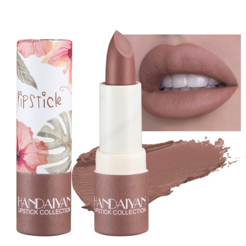 iGuzvaw Matte Nude Lipstick,Smooth Nudes Paper Tube Lip Stain Lipsticks,Velvety Lip Gloss Non-Stick Cup Waterproof Long Lasting Lip Makeup Gifts for Women (05# Amber)