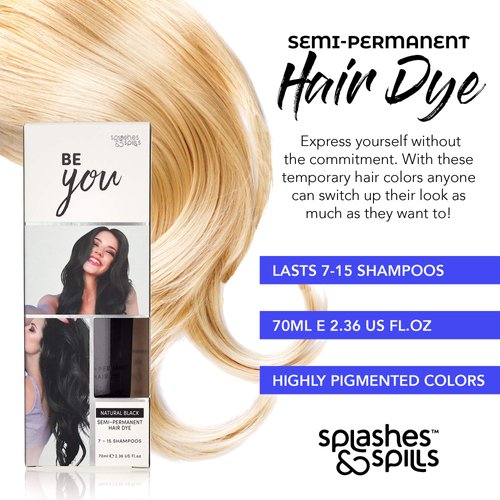 Semi-Permanent Black Hair Dye - Vibrant 2.36 Oz. Tubes Temporary Hair Color - Ammonia and Peroxide Free -Vegan and 100% Cruelty-Free Toner - Lasts for 7-15 Shampoos - by Splashes and Spills