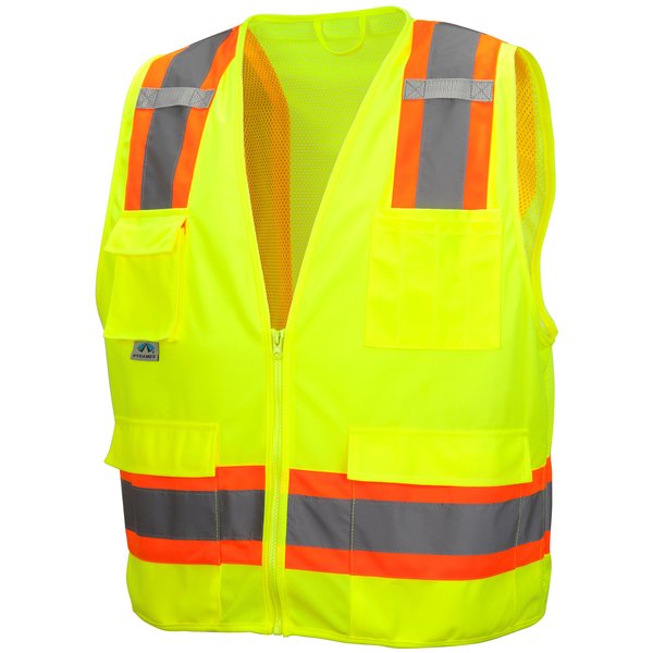 Pyramex Class 2 Surveyor's Safety Vest with 6 Pockets, Hi-Vis Lime, 5XL