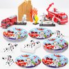 DYLIVeS Firetruck and Dog Plates Napkins Set, Fire Station Fire Dog Dinner Plates Spotted Dogs Napkins Disposable Tableware Fire Truck Birthday Decorations Firedog Party Supplies for Kids, Serve 16