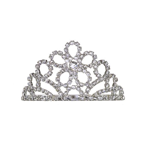 Small Floral Crystal Rhinestone Prom Wedding Tiara Comb Silver Tone