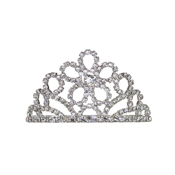 Small Floral Crystal Rhinestone Prom Wedding Tiara Comb Silver Tone