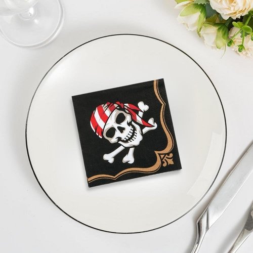 Fun Express - Pirate Beverage Napkins (16pc) for Birthday - Party Supplies - Print Tableware - Print Napkins - Birthday - 16 Pieces