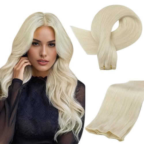 Full Shine Genius Weft Extensions Straight Human Hair 18 Inch 50G Blonde Human Hair Extensions Sew In Invisible Hair Extensions Real Human Hair Sew In Weft Hair Extensions Human Hair Hand Tied Hair