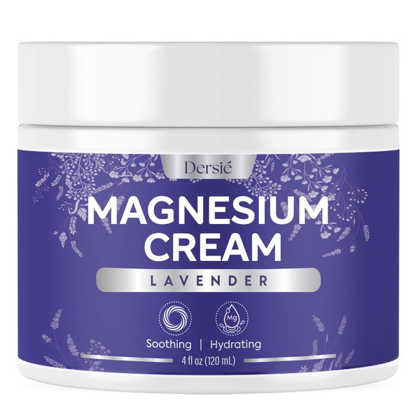 Dersie Magnesium Cream for Sleep & Leg Cramps: Soothing Magnesium Lotion with Lavender, Grape & Camellia Seed Oil - Hydrating & Calming for Men, Women and Kids (4 fl oz)