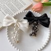 4 Pcs Bowknot Braided Telephone Wire Black White Pearl Hair Bands Elastic Spiral Hair Ties Phone Cord for Women Elegant Ponytail Holder Accessories