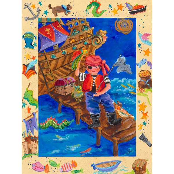 Oopsy Daisy Pirate Adventurer Stretched Canvas Wall Art by Sharon Furner, 18 by 24-Inches
