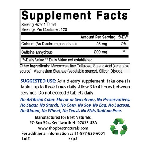 Best Naturals 3 Pack Caffeine Pills 200mg Tablets - Non Habit - Proven No Crash or Jitters - Total 360 Tablets