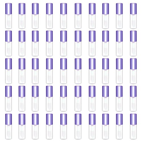 Mydio 50 Pack 1.2ML Clear Mini Lip Gloss Tube Empty Lip Balm Containers With Purple Lid for Lipstick (Purple)